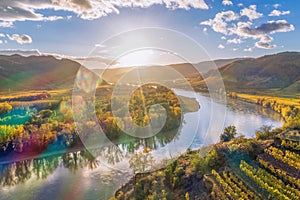 Autumn Wachau valley (UNESCO) during autumn sunset with Danube river in Lower Austria, Austri photo