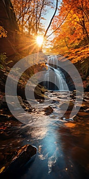 Autumn Waterfall: A Stunning Display Of Nature\'s Colors photo