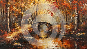 Autumn Watermill Painting