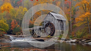 Autumn Watermill Painting