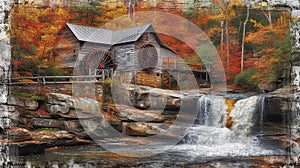 Autumn Watermill Painting