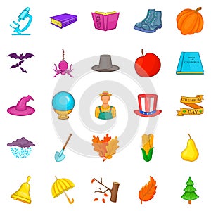 Autumn weahter icons set, cartoon style