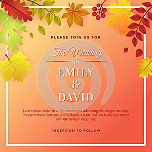 Autumn Wedding with Autumn Foliage Invitation Template Design