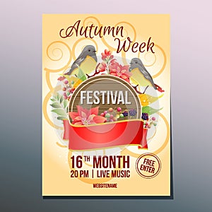 Autumn week festival day birdsong poster template