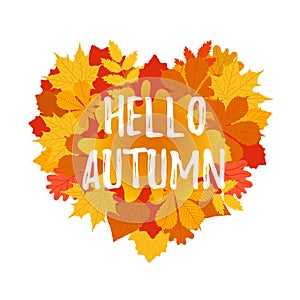 Autumn welcome flyer colorful template with bright october leaves. Poster, banner design for seasonal greetings