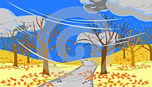 autumn wind illustration. yellowed leaves fall from the tree