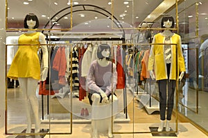 Autumn winter fashion Mannequins in fashion clothing shop,dress store,dress shop,