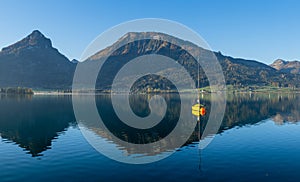 Autumn Wolfgangsee lake panorama, St. Wolfgang im Salzkammergut, Upper Austria