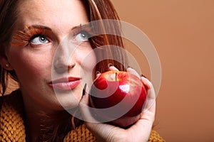 Autumn woman apple fashion female eye-lashes