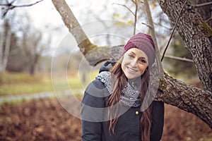 Autumn Woman in fall time of november month