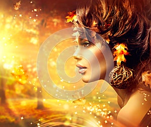 Autumn Woman Fantasy Fashion Portrait