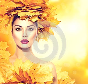 Autumn woman with leaves hairstyle