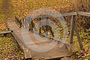 Autumn wooden staircase in the countryside