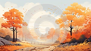 Whimsical Anime-inspired Autumn Landscape Illustration photo