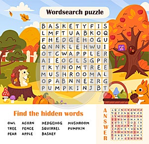 Autumn wordsearch puzzle vector