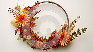 Autumn wreath closeup. Handmade from natural materials. Fall home decor, mood, still life. Harvest or Halloween concept