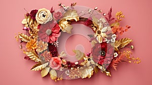Autumn wreath closeup. Handmade from natural materials. Fall home decor, mood, still life. Harvest or Halloween concept