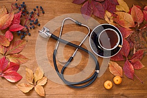Autumn yellow leaves medical stethoscope autumn disease