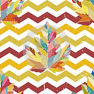 Autumn zig-zag pattern with colorful maple leaf