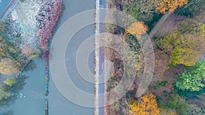 Autumnal Aerial View of River and Road