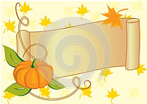 Autumnal banner with pumpkin for Thanksgiving day