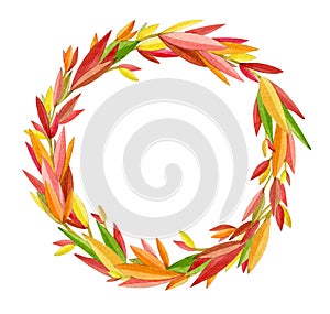 Autumnal colorful leaves frame,  abstract round frame, isolated on white.