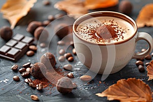 Autumnal Delight: A Chocolaty Coffee Experience. Concept Autumnal Delight, Chocolaty Treats, Coffee photo