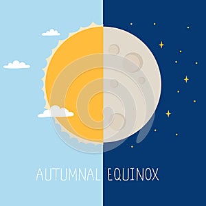 Autumnal Equinox cartoon style conceptual banner.