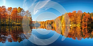 Autumnal Forest Reflections in Serene Lake. Resplendent.