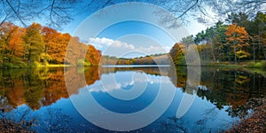 Autumnal Forest Reflections in Serene Lake. Resplendent.