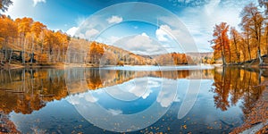 Autumnal Forest Reflections in Serene Lake. Resplendent.