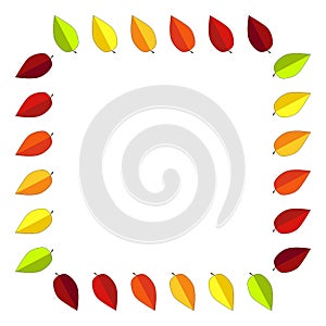 Autumnal frame with leaves and text space. Fall background design with copy-space. Colorful leaf square illustration for