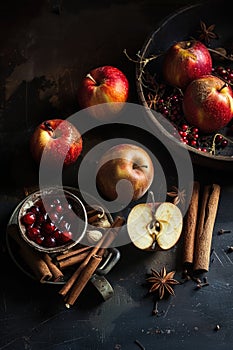 Autumnal fruit composition with apples and spices