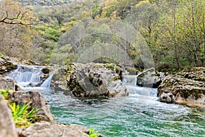 Autumnal landscape of Dobra river in Spain