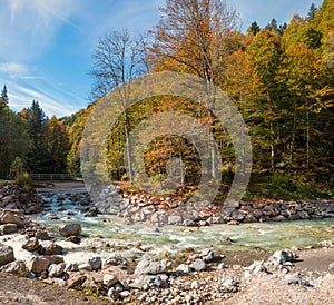 autumnal landscape Partnach river near garmisch photo