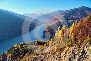 Autumnal landscape view of a mountain lake