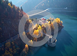 Autumnal landscape view of a mountain lake