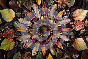 Autumnal Leaf Mandala: A Kaleidoscope of Fall Colors photo