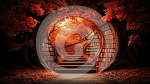 Enchanted Autumn Library Path