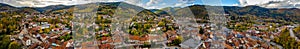 Autumnal panorammic aerial view of city Schirmeck in Alsace