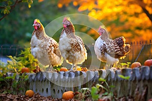 Autumnal Perch: Chickens on a Fence