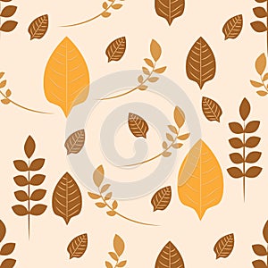 Autumnal repeat pattern of leaves and stems with range of browns