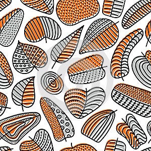 Autumnal seamless pattern. Simple little leaves on a white background. Prints for textiles. Vector illustration.