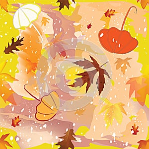 Autumnal seamless pattern with umbrella,foliage