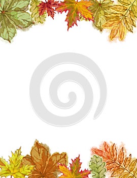 Autumnal Template with Colorful Leaves on Top and Bottom