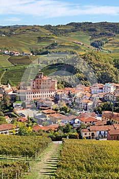 Autumnal view on Barolo. Piedmont, Italy.