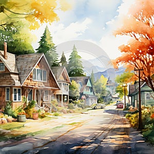 Autumnal Watercolor Of Colorful Apgar Village