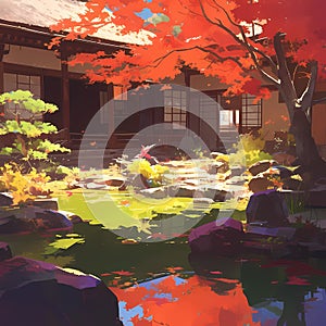 Autumnal Zen Garden Tranquility