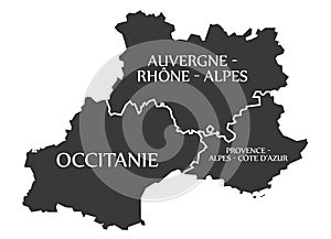 Auvergne - Occitanie - Provence - Alpes - Cote d Azur Map France