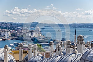 Auxiliary Building Suleymaniye Mosque (1557) against the background of the Golden Horn and the Bosporus